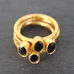 Nara Ring - 24k Gold Dipped Black Onyx Crystal Solitaire Stackable Ring