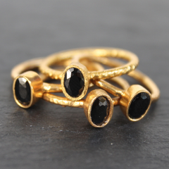 Nara Ring - 24k Gold Dipped Black Onyx Crystal Solitaire Stackable Ring