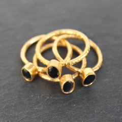 Nara Ring - 24k Gold Dipped Black Onyx Crystal Solitaire Stackable Ring