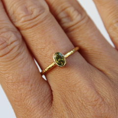 Nara Ring - 24k Gold Dipped Green Peridot Crystal Solitaire Stackable Ring