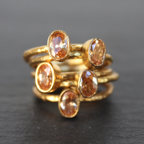 Nara Ring - 24k Gold Dipped Light Orange Topaz Crystal Solitaire Stackable Ring