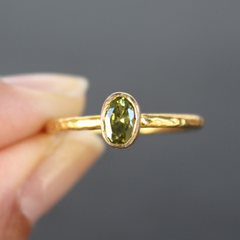 Nara Ring - 24k Gold Dipped Green Peridot Crystal Solitaire Stackable Ring