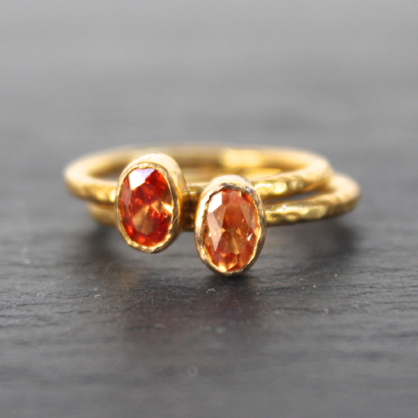 Nara Ring - 24k Gold Dipped Orange Topaz Crystal Solitaire Stackable Ring
