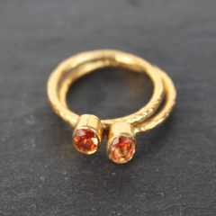 Nara Ring - 24k Gold Dipped Orange Topaz Crystal Solitaire Stackable Ring