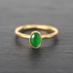 Nara Ring - 24k Gold Dipped Green Emerald Crystal Solitaire Stackable Ring