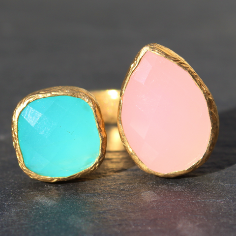 Egypt Ring - 24k Gold Dipped Double Gemstone Floating Ring