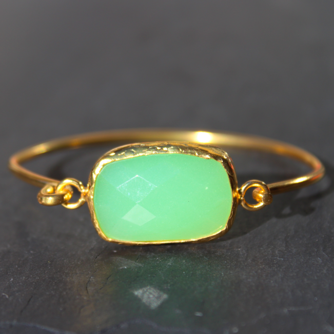 Old San Juan Bracelet - 24k Gold Dipped Green Chalcedony Cuff