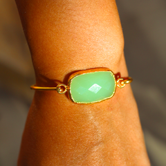 Old San Juan Bracelet - 24k Gold Dipped Green Chalcedony Cuff