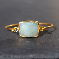 Old San Juan Bracelet - 24k Gold Dipped Iridescent White Labradorite Crystal Cuff