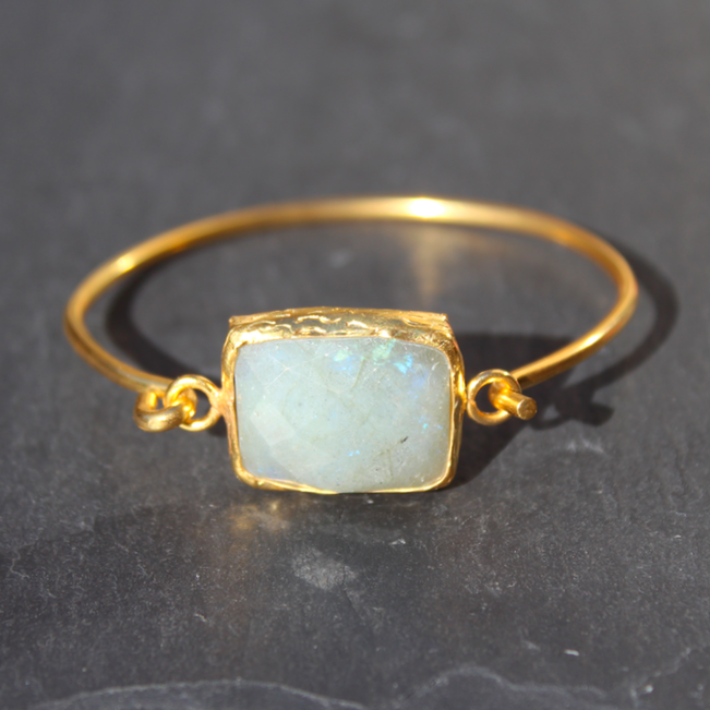 Old San Juan Bracelet - 24k Gold Dipped Iridescent White Labradorite Crystal Cuff