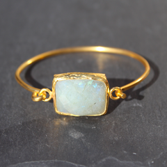 Old San Juan Bracelet - 24k Gold Dipped Iridescent White Labradorite Crystal Cuff