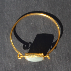 Old San Juan Bracelet - 24k Gold Dipped Iridescent White Labradorite Crystal Cuff
