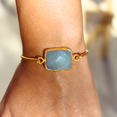 Old San Juan Bracelet - 24k Gold Dipped Iridescent White Labradorite Crystal Cuff
