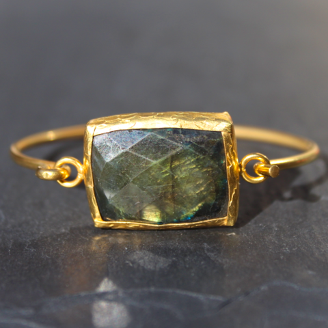 Old San Juan Bracelet - 24k Gold Dipped Iridescent Night Labradorite Crystal Cuff