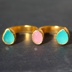 Egypt Ring - 24k Gold Dipped Triple Gemstone Floating Knuckle Ring