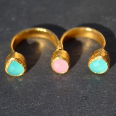 Egypt Ring - 24k Gold Dipped Triple Gemstone Floating Knuckle Ring