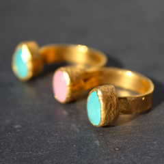 Egypt Ring - 24k Gold Dipped Triple Gemstone Floating Knuckle Ring