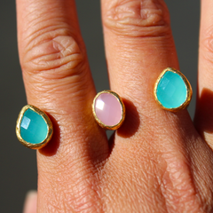 Egypt Ring - 24k Gold Dipped Triple Gemstone Floating Knuckle Ring