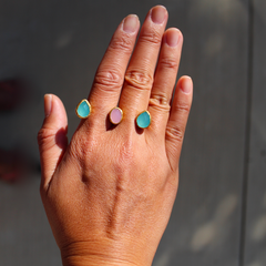 Egypt Ring - 24k Gold Dipped Triple Gemstone Floating Knuckle Ring