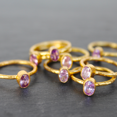 Nara Ring - 24k Gold Dipped Light Purple Amethyst Crystal Solitaire Stackable Ring