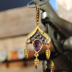Siam Earrings - 24k Gold and Oxidized Sterling Silver Purple Amethyst Earrings