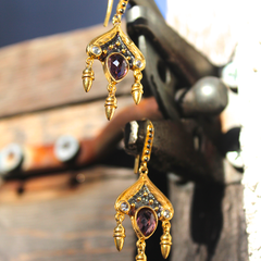 Siam Earrings - 24k Gold and Oxidized Sterling Silver Purple Amethyst Earrings