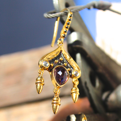 Siam Earrings - 24k Gold and Oxidized Sterling Silver Purple Amethyst Earrings