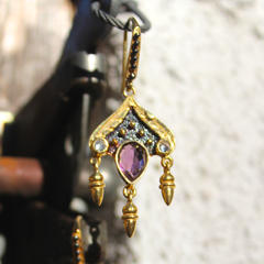 Siam Earrings - 24k Gold and Oxidized Sterling Silver Purple Amethyst Earrings