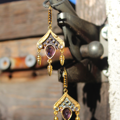 Siam Earrings - 24k Gold and Oxidized Sterling Silver Purple Amethyst Earrings