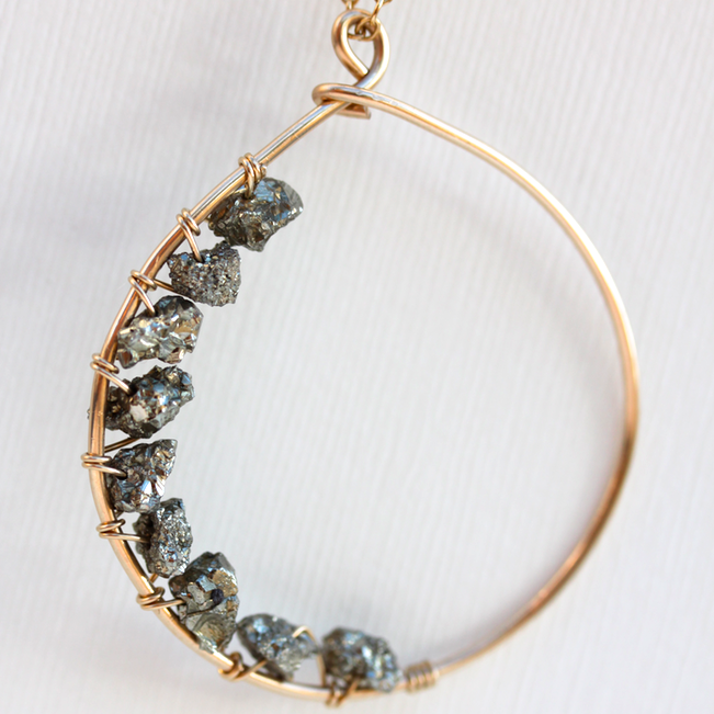 Love Stoned Necklace - 18k Handformed Gold Hoop & Raw Pyrite Necklace
