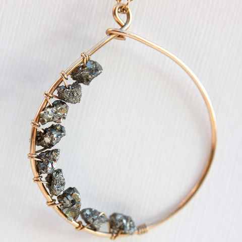 Love Stoned Necklace - 18k Handformed Gold Hoop & Raw Pyrite Necklace