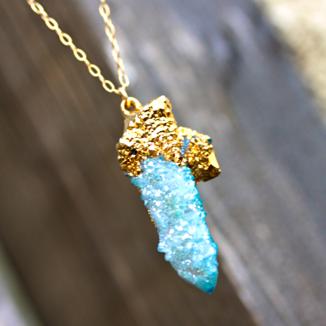 Mykonos Necklace - 24k Gold Dipped Spirit Quartz Necklace