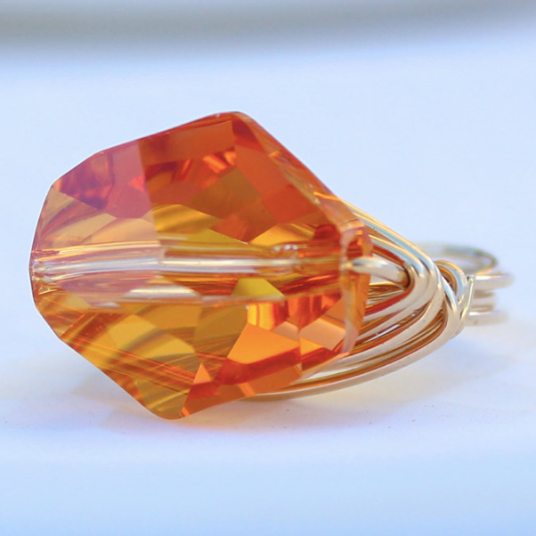 Gem Pop Ring - 18k Gold & Coral Swarovski Crystal Wire Wrapped Ring