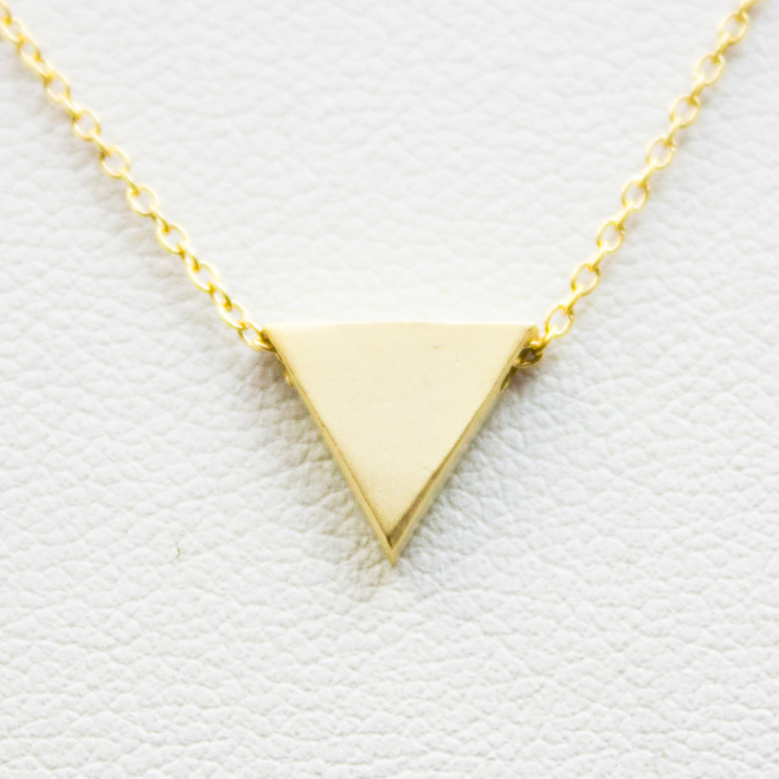 3D Triangle Necklace - 18k Gold Triangle Charm Necklace