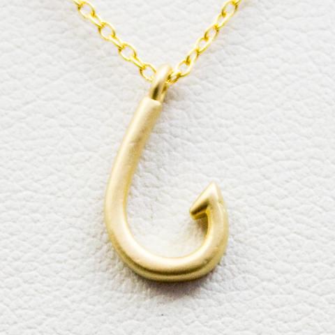 3D Fish Hook Necklace - 18k Gold Fishhook Charm Necklace