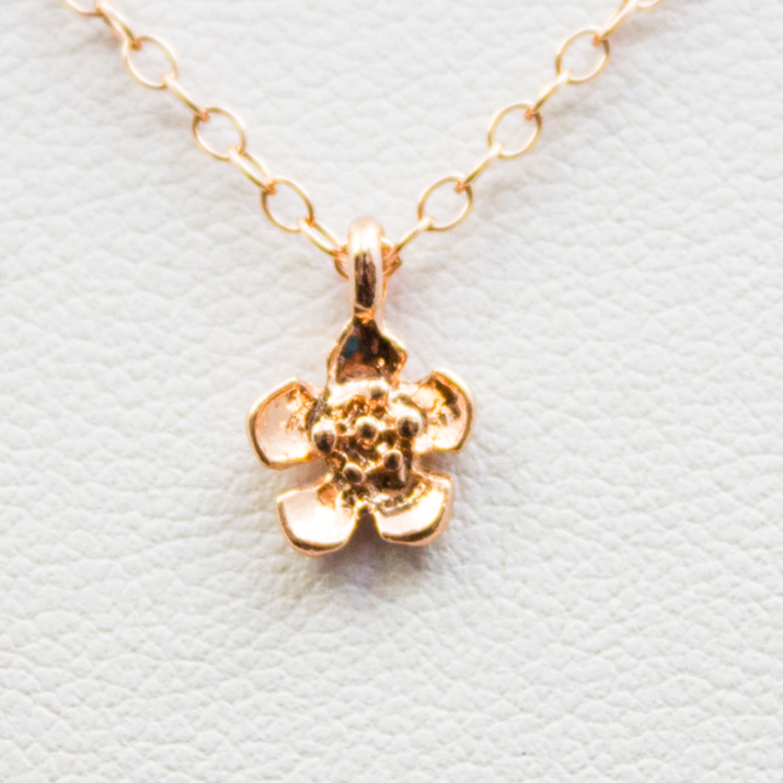 3D Cherry Blossom Necklace - 18k Rose Gold Sakura Flower Charm Necklace