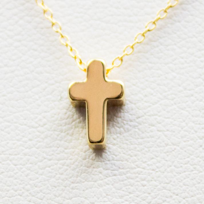 3D Mini Cross Necklace - 18k Gold Mini Cross Charm Necklace