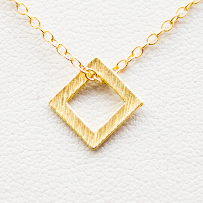 Mini Square Necklace - 18k Gold Textured Square Charm Necklace