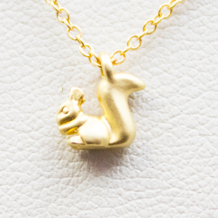 3D Mini Squirrel Necklace - 18k Gold Tiny Squirrel Charm Necklace