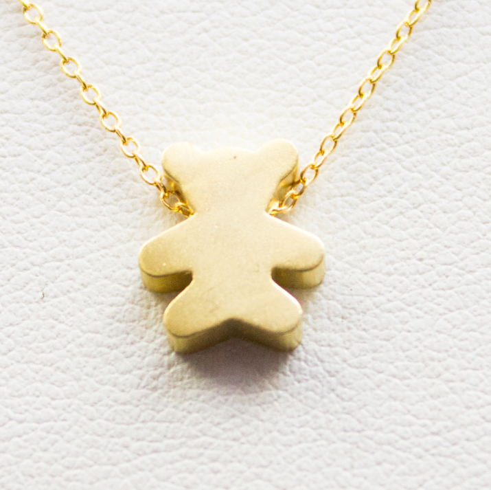 3D Teddy Bear Necklace - 18k Gold Bear Charm Necklace