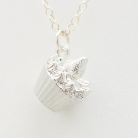 3D Strawberry Cupcake Necklace - 18k Gold Cupcake Charm Necklace
