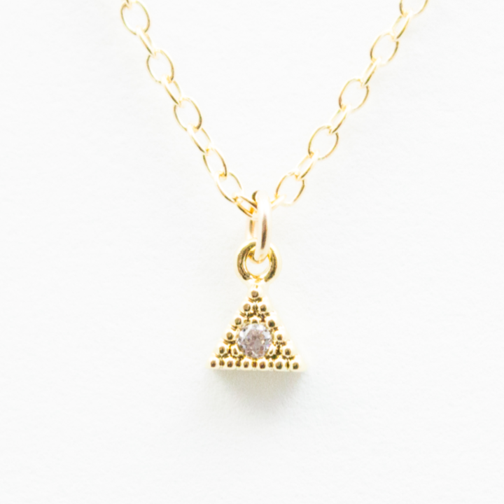 Crystal Pyramid Necklace - 18k Gold and Crystal Pyramid Charm Necklace