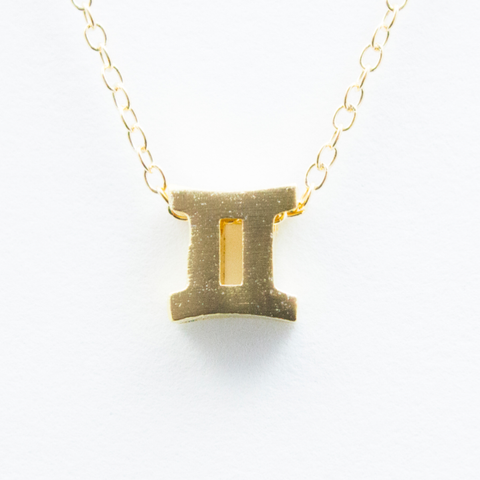 3D Zodiac Sign Gemini Necklace - 24k Gold Horoscope Charm Necklace