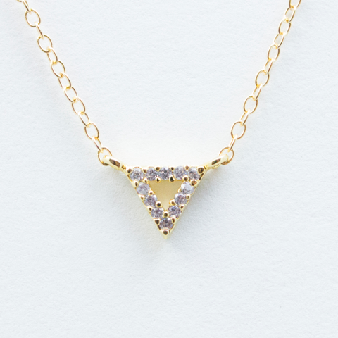 Crystal Triangle Necklace - 18k Gold and Crystal Triangle Charm Necklace