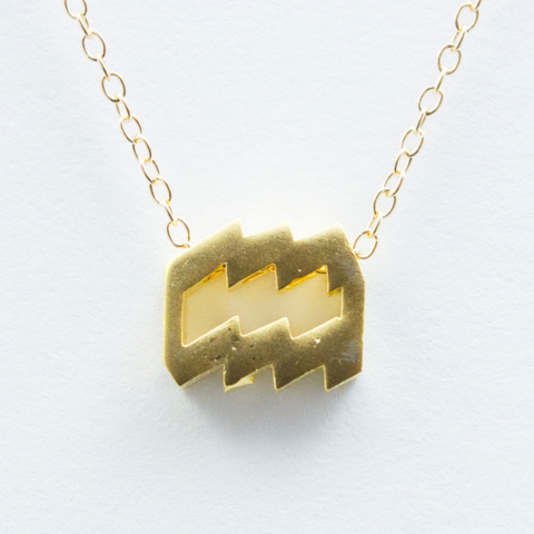 3D Zodiac Sign Aquarius Necklace - 24k Gold Horoscope Charm Necklace