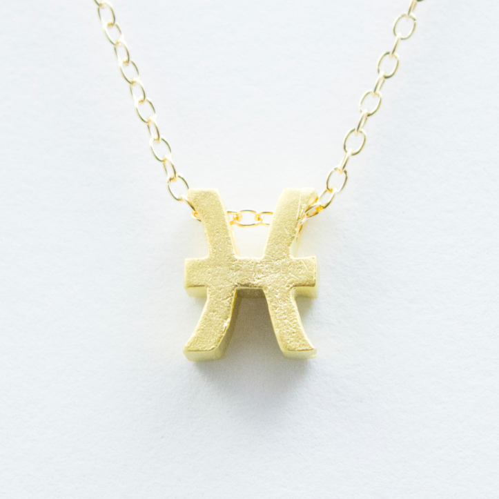 3D Zodiac Sign Pisces Necklace - 24k Gold Horoscope Charm Necklace