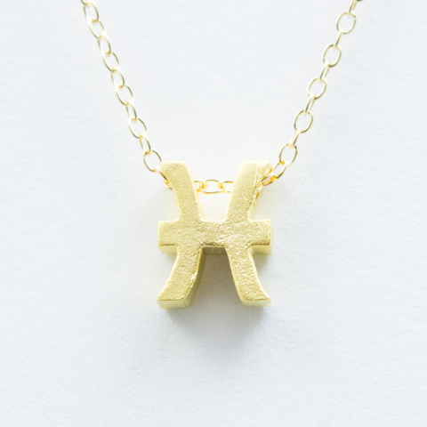 3D Zodiac Sign Pisces Necklace - 24k Gold Horoscope Charm Necklace