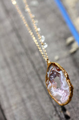Positano Necklace - 24k Gold Dipped Agate Druzy Crystal Slice with Aquamarine Necklace
