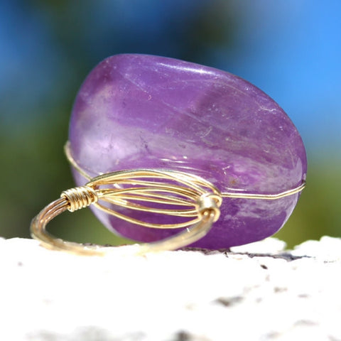 Purple Haze Ring - 18k Gold & Purple Amethyst Wire Wrapped Ring