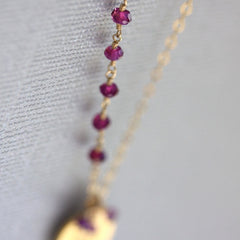Love Stamp Necklace - 18k Gold Charm, Pink Topaz & Purple Amethyst Necklace.
